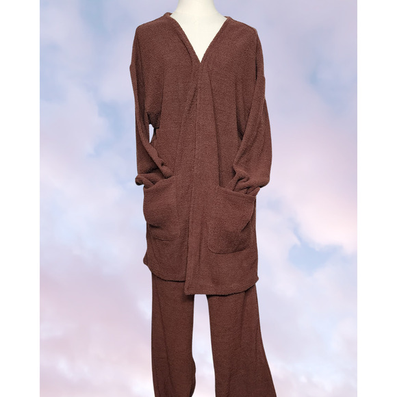 NWT Yitty Pet Me Brown Two Piece Comfy Cardigan Wide Leg Pant  Fuzzy Soft  Set - Picture 1 of 6